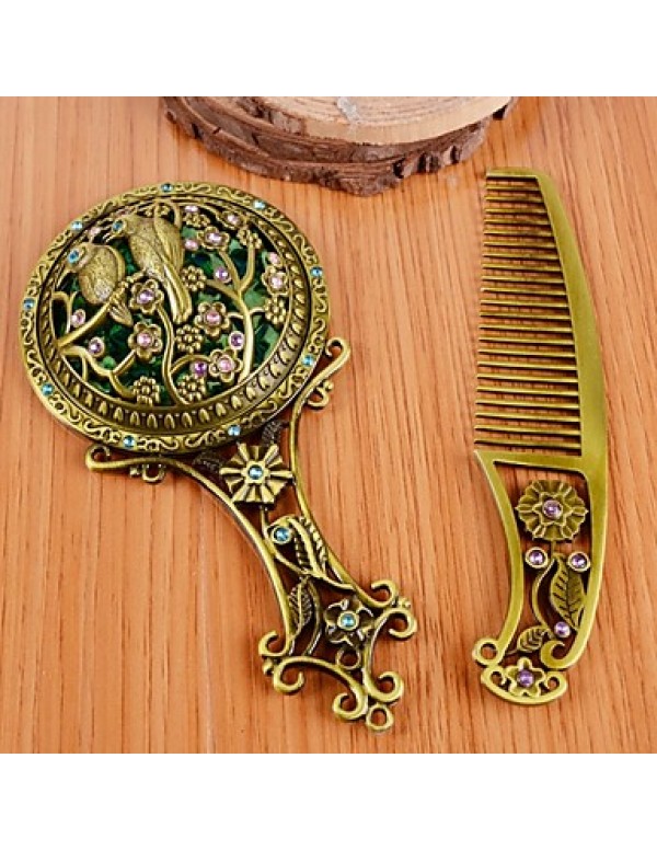 Handle Hollow Bronze Hand Mirror Comb Comb Antique Makeup Mirror Gift with Packaging  