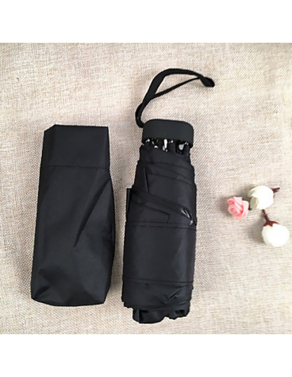Ultra Light And Compact Mini Half Off Fold Umbrella Female Black Plastic Sun Sunscreen  
