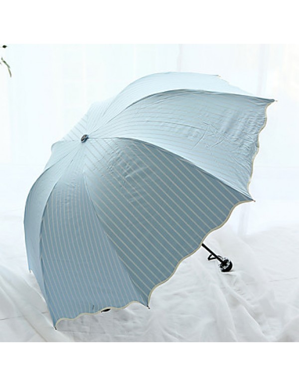 Lotus Leaf Edge Stripe Arched Folding Seventy Percent Off Full Light Shielding And Anti Ultraviolet Umbrella  