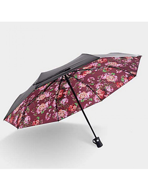 Red / Green Folding Umbrella Sunny and Rainy Textile Travel / Lady / Men  