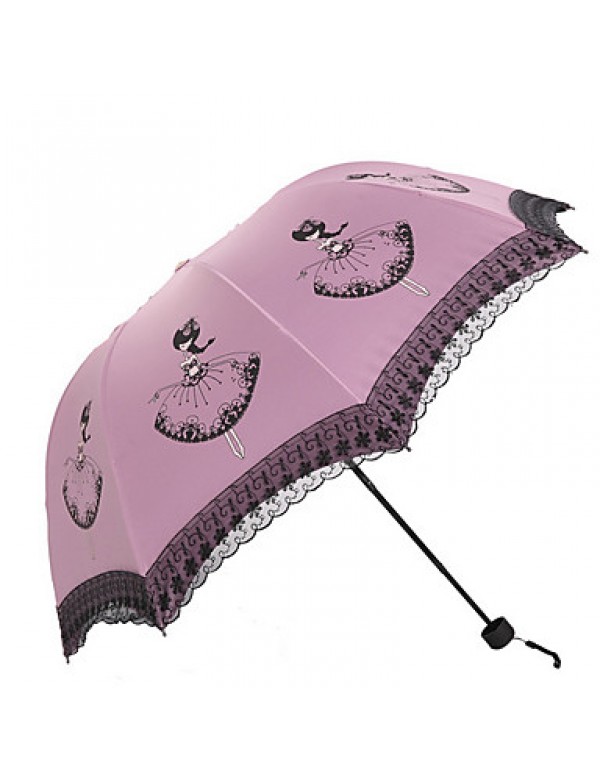 White / Green / Blue / Pink / Purple / Rose Folding Umbrella Sunny and Rainy Textile Lady  
