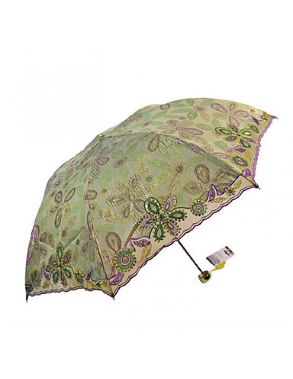 Green Folding Umbrella Sun umbrella Textile Travel / Lady  