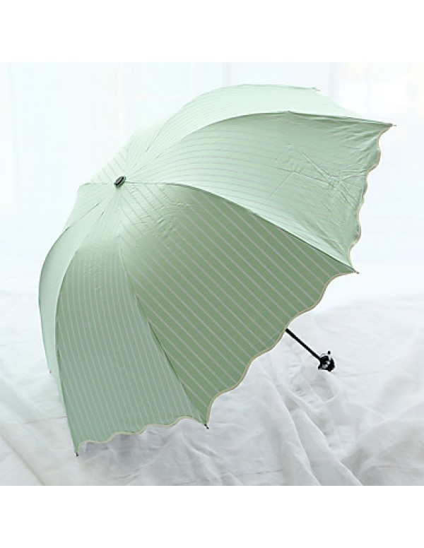 Lotus Leaf Edge Stripe Arched Folding Seventy Percent Off Full Light Shielding And Anti Ultraviolet Umbrella  