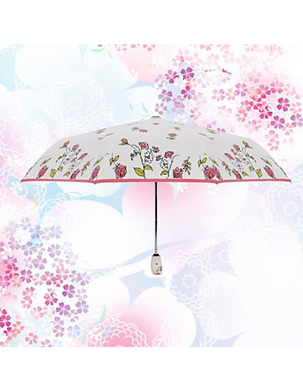 Red / Blue Folding Umbrella Sunny and Rainy Textile Travel / Lady  