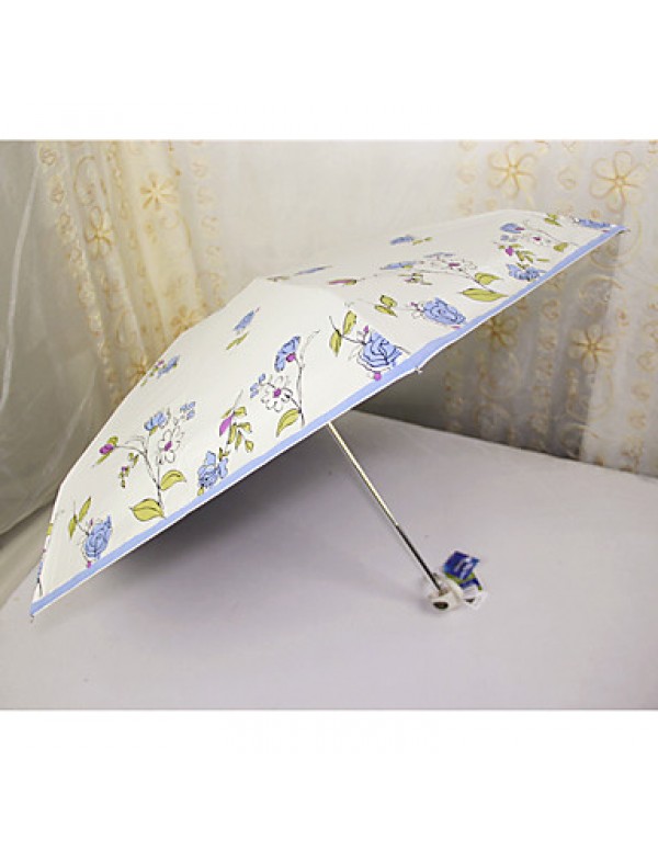 Hand Painted Flowers Half Off Sunny Umbrella Small Fresh Black Plastic Light Translucent Super Sun Umbrella  
