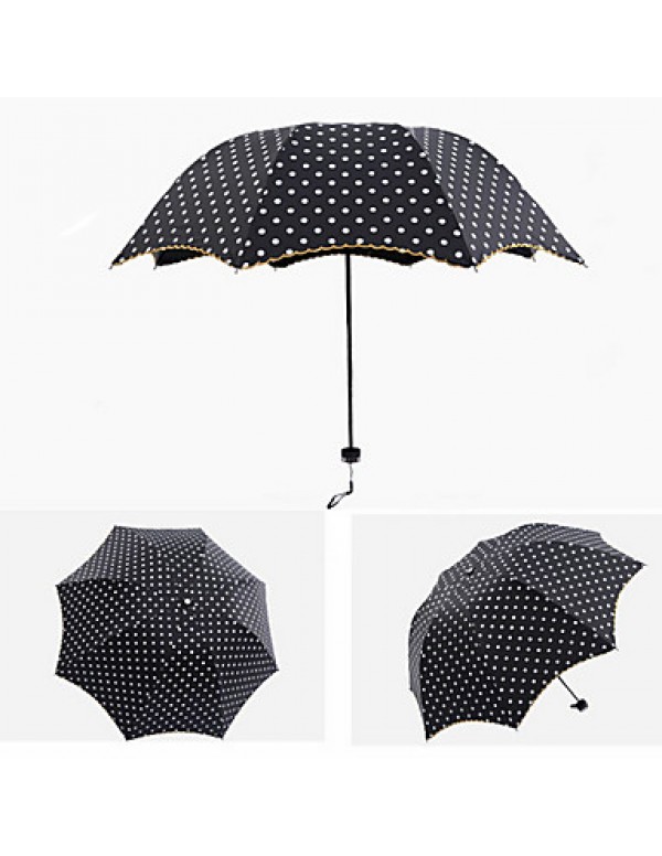 Black / Pink Folding Umbrella Sunny and Rainy Textile Travel / Lady  