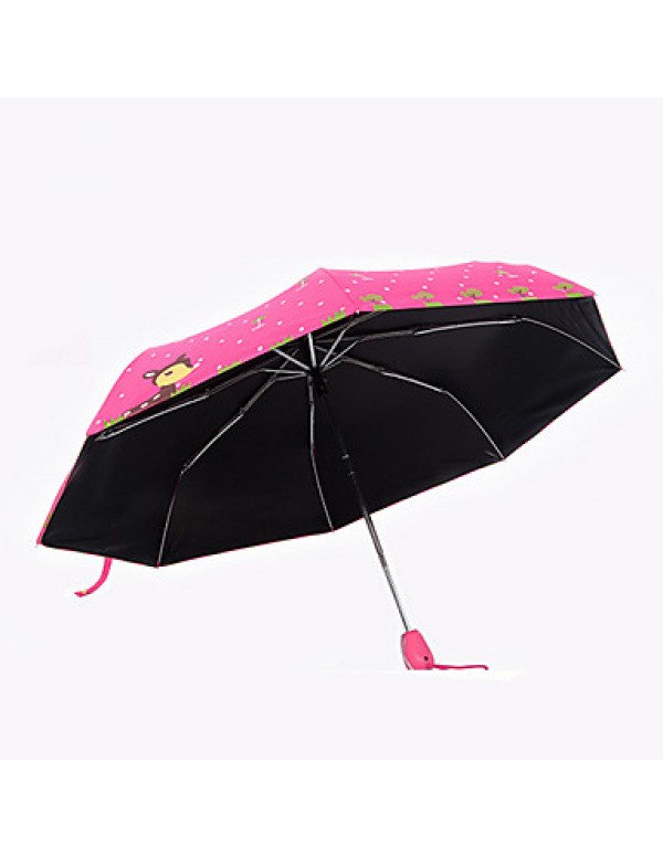 Green / Blue / Pink / Rose Folding Umbrella Sunny and Rainy Textile Travel / Lady / Men  