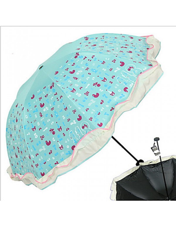 Blue / Pink Folding Umbrella Sunny and Rainy Textile Travel / Lady  