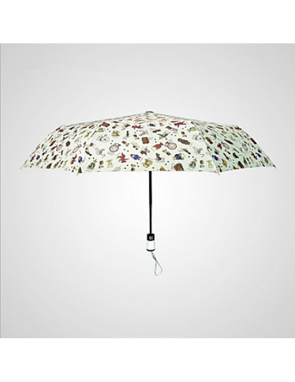 White Folding Umbrella Sunny and Rainy Textile Travel / Lady  