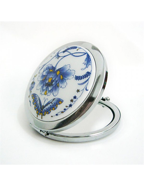 1pc Ethnic Ceramics Hand Painted Decal Flower Folding Cosmetic Makeup Compact Mirror 3D Stereo Double Sided Mirror  