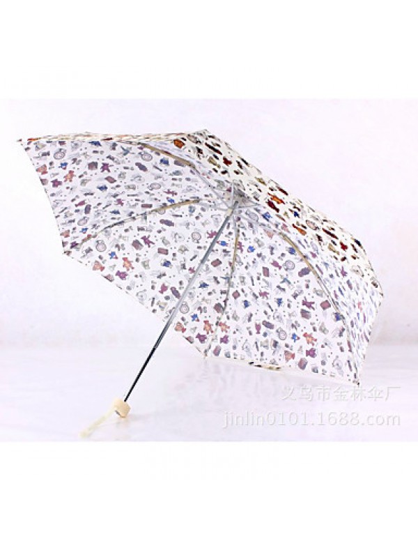 Cute Little Bear Fresh Ultra Light Five Folding Portable Mini Folding Umbrella  