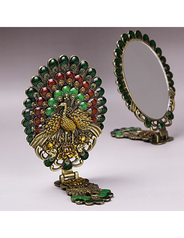 Cosmetic Mirror Makeup Folding Table Peacock Mirror Handmade Russian Ethnic Portable Retro Home Decoration Craft Gift  