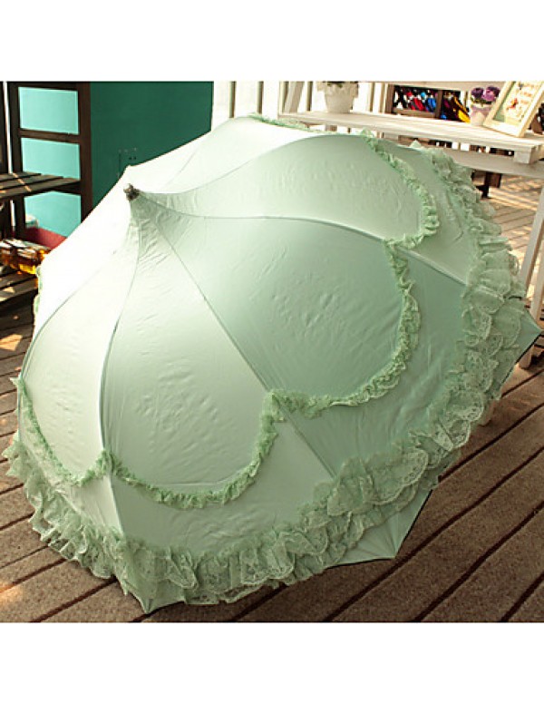 Green Folding Umbrella Sunny and Rainy Textile Lady  