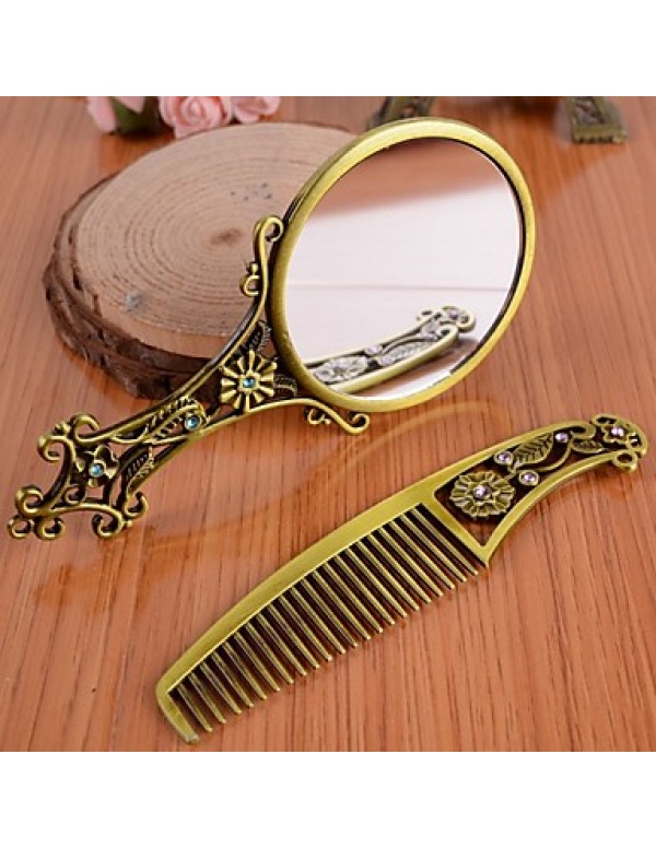 Handle Hollow Bronze Hand Mirror Comb Comb Antique Makeup Mirror Gift with Packaging  